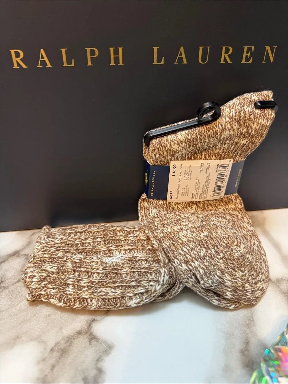 Polo Ralph Lauren Cozy Brown Marled Socks Ribbed Boot Style 9-11